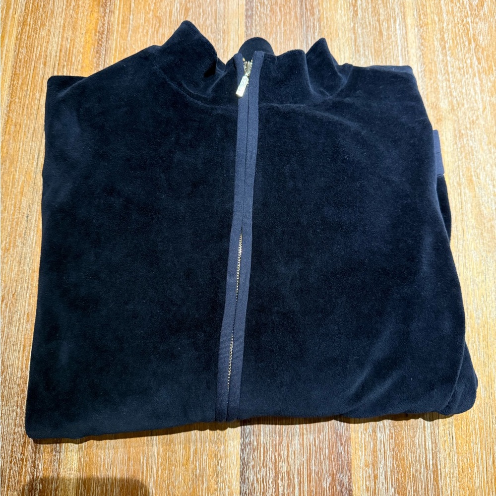 Women’s Lafayette New York 148 Navy Blue With Gold Velvet Zip-Up Sweater